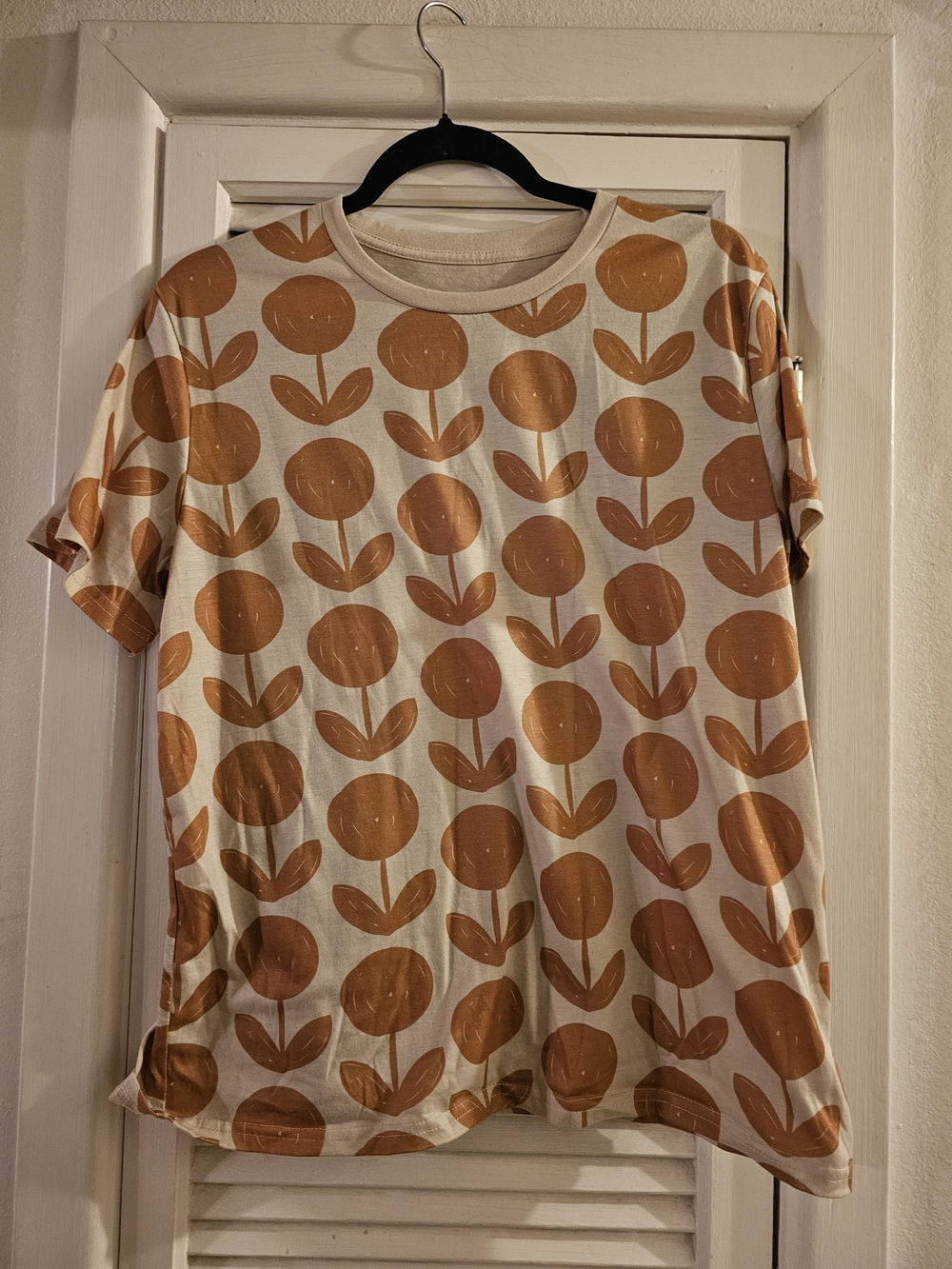 SHEIN White Tee with Brown Floral Print